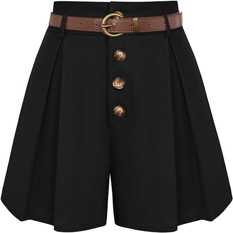 Women's pleated cargo shorts with high waist and decorative belt, size S