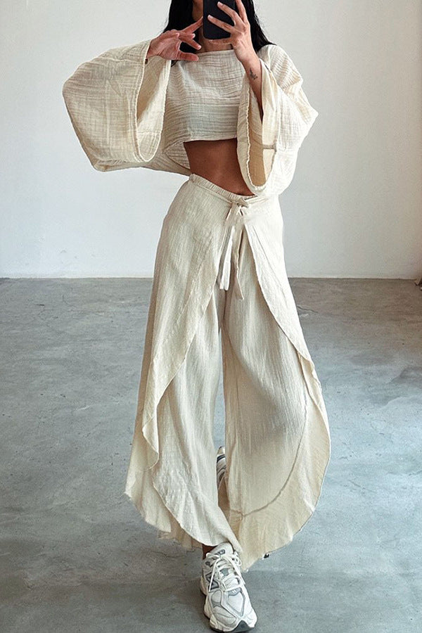 Damen-Freizeit-Zweiteiler mit Oversize-Oberteil und weiter Hose, Größe