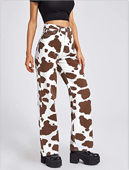Valenzora | Damen Hose mit geradem Schnitt und Kuhfell-Print