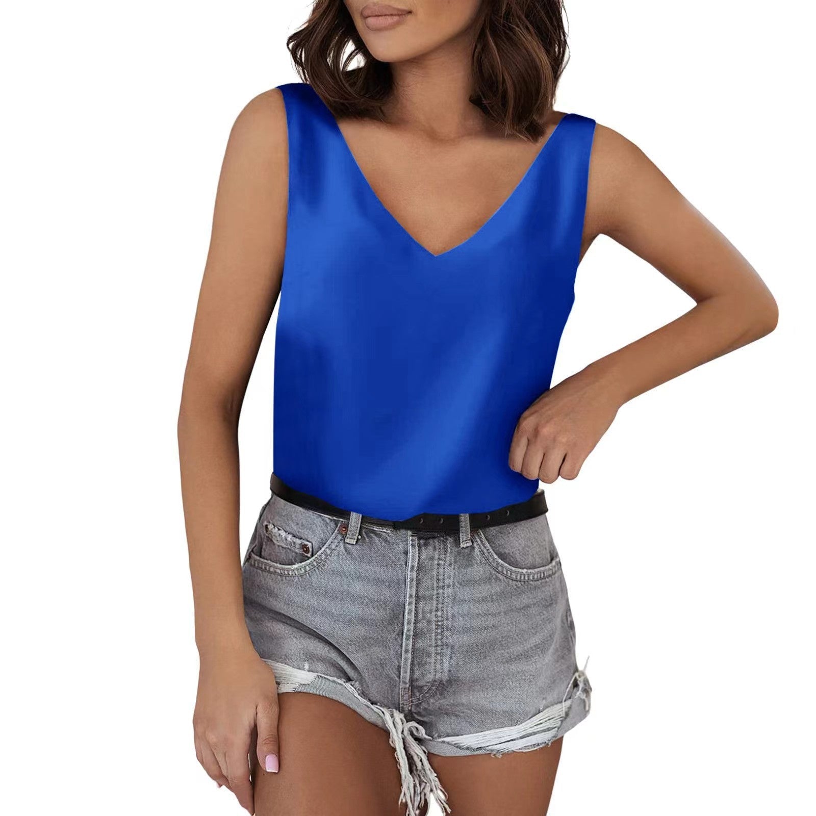 Women's sleeveless V-neck top made of high-quality material, size