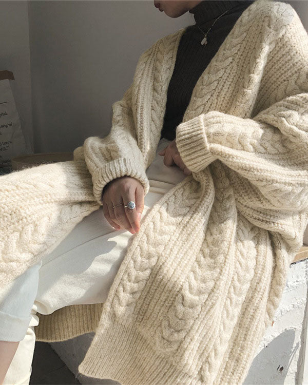Valenzora Retro simple thickened loose twisted long cardigan