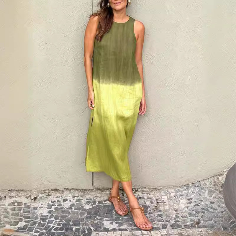 Valenzora | Casual Cotton-Linen Sleeveless Gradient Dress