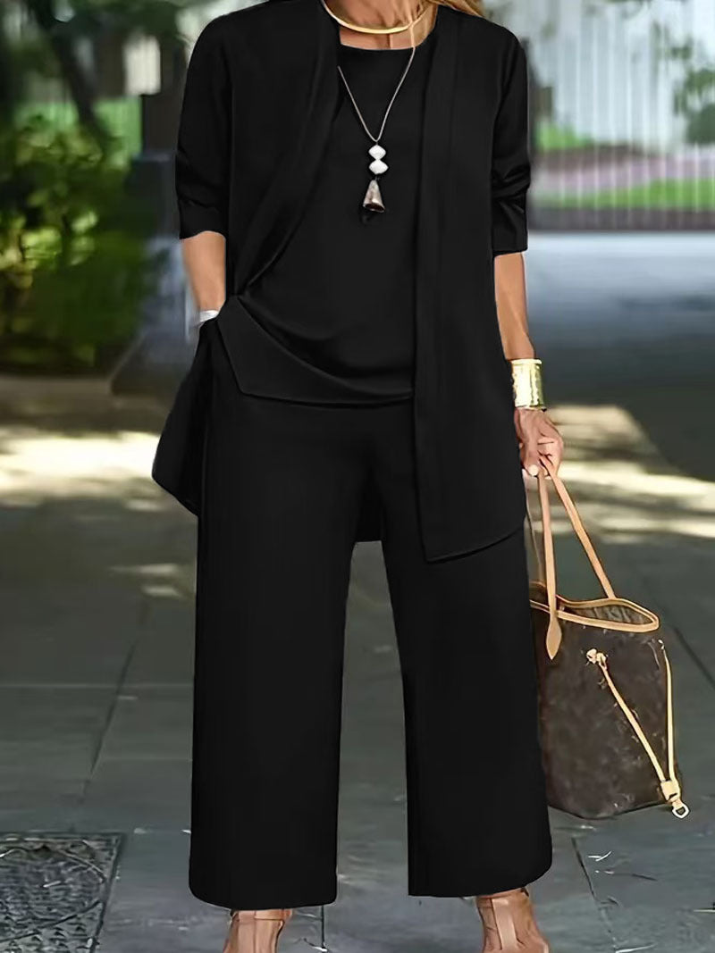 Valenzora | Dreiteiliges Set mit Langarm-Cardigan und Weste