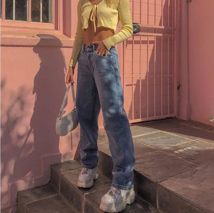 Valenzora | Damen Retro-Jeans mit weitem Bein in Denimblau