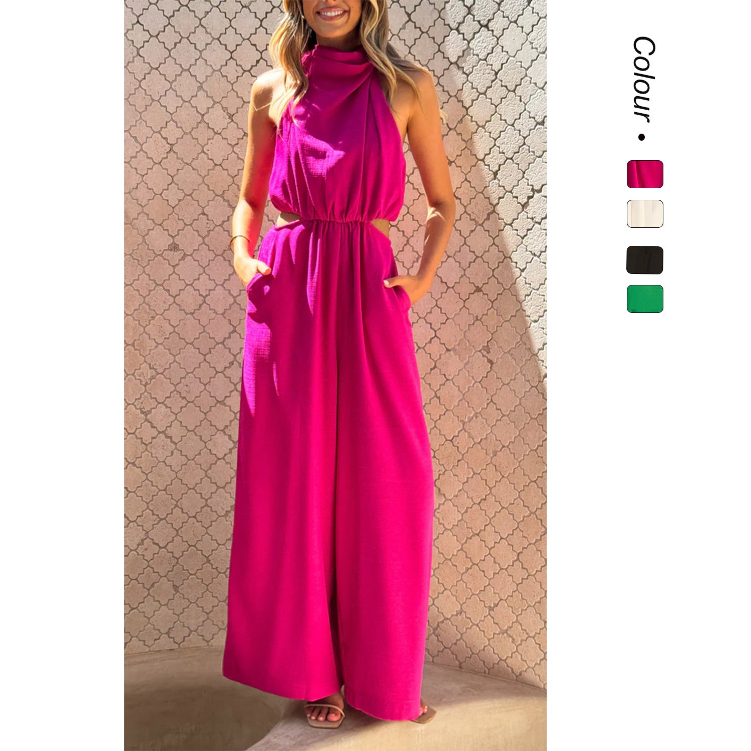 Eleganter Damen-Jumpsuit mit Stehkragen und Cut-Outs, Größe