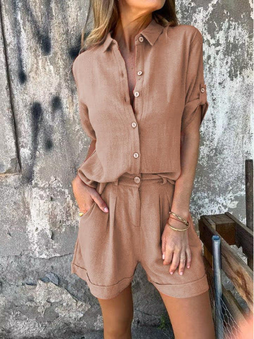 Damen-Freizeit-Jumpsuit mit durchgeknöpftem Oberteil und praktischem Tunnelzug in der Taille