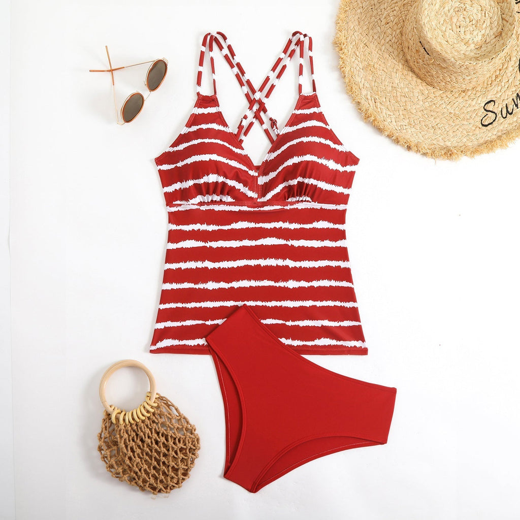 Damen-Tankini mit verstellbaren Trägern und elegantem Streifenmuster, Größe