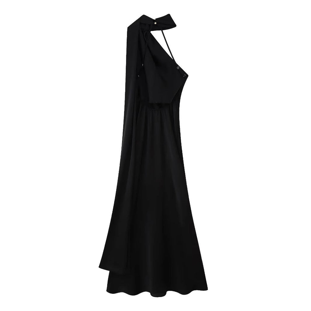 Damenabendkleid mit elegantem Stehkragen und voluminösem Cape, Größe S