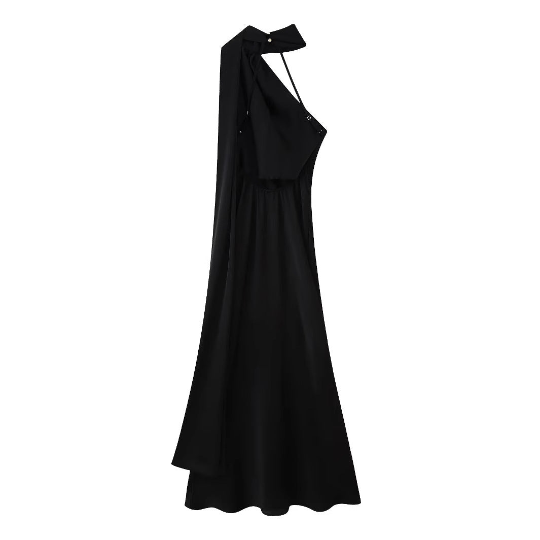 Damenabendkleid mit elegantem Stehkragen und voluminösem Cape, Größe S