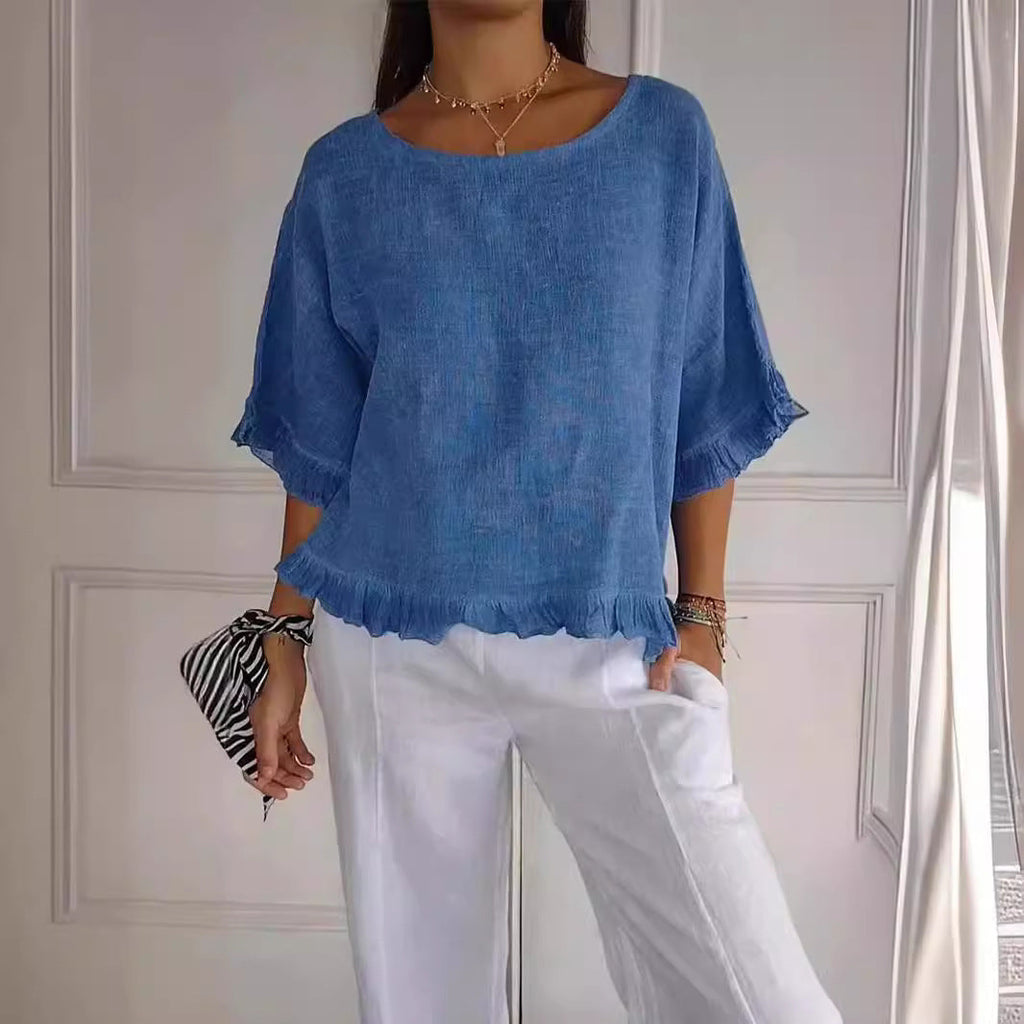 Valenzora | Ruffled hem Casual short-sleeved T-shirt