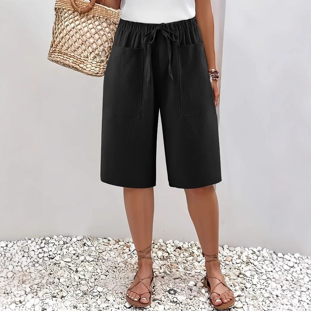Women's casual culotte shorts with elasticated waistband and practical side pockets, size Valenzora