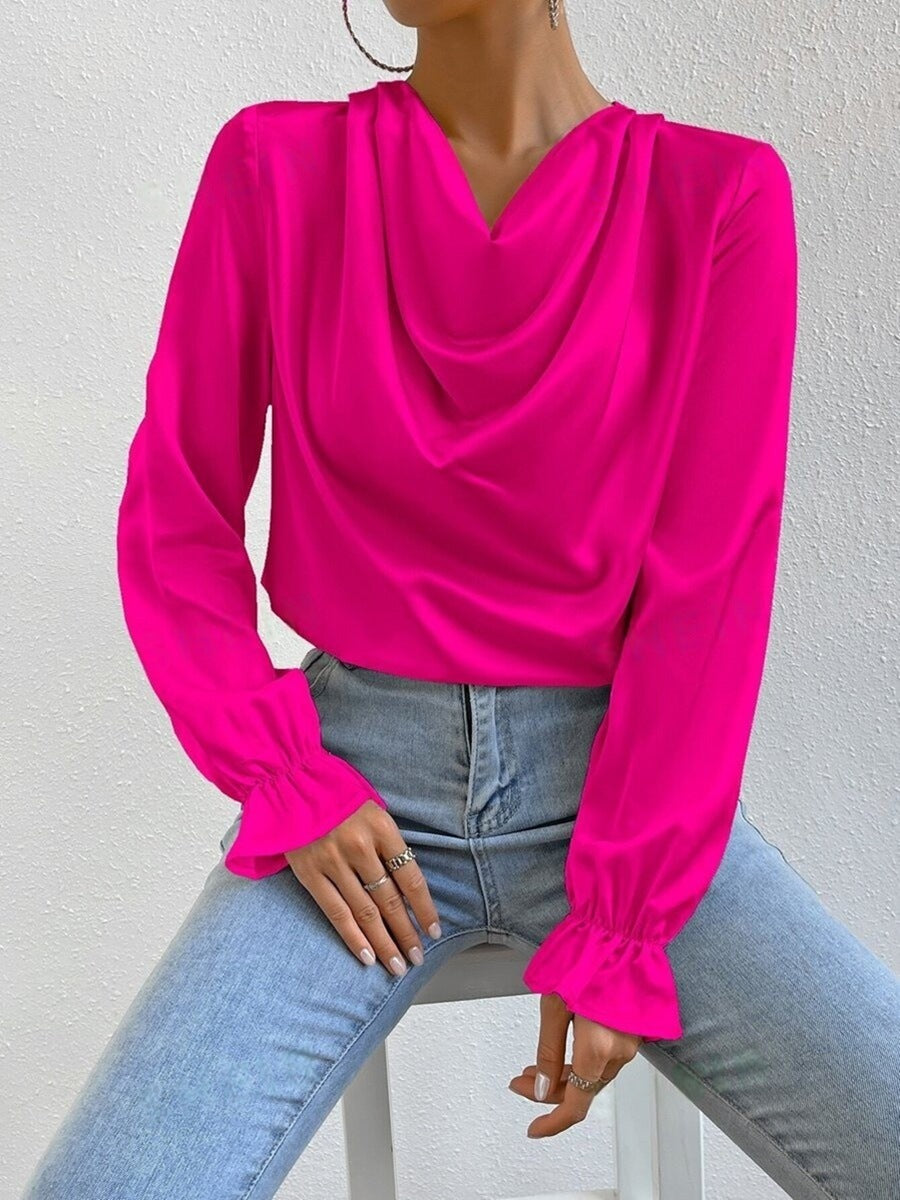 Valenzora | Satin Long Sleeve Blouse Top