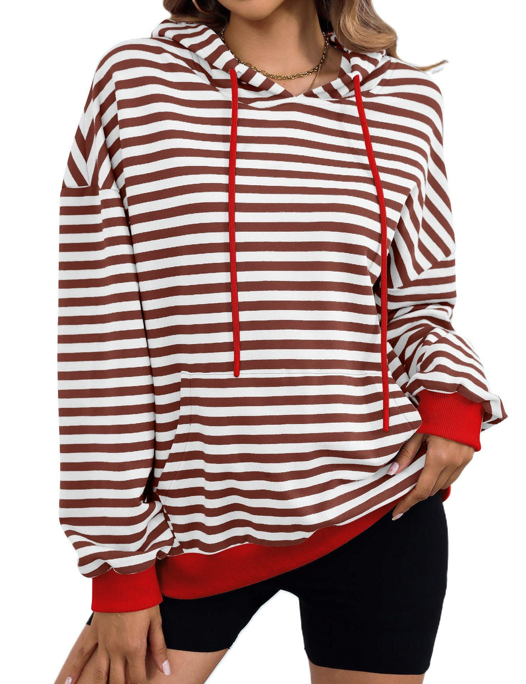 Gestreifter Kapuzenpullover für Damen mit stylischer Kängurutasche, Größe S