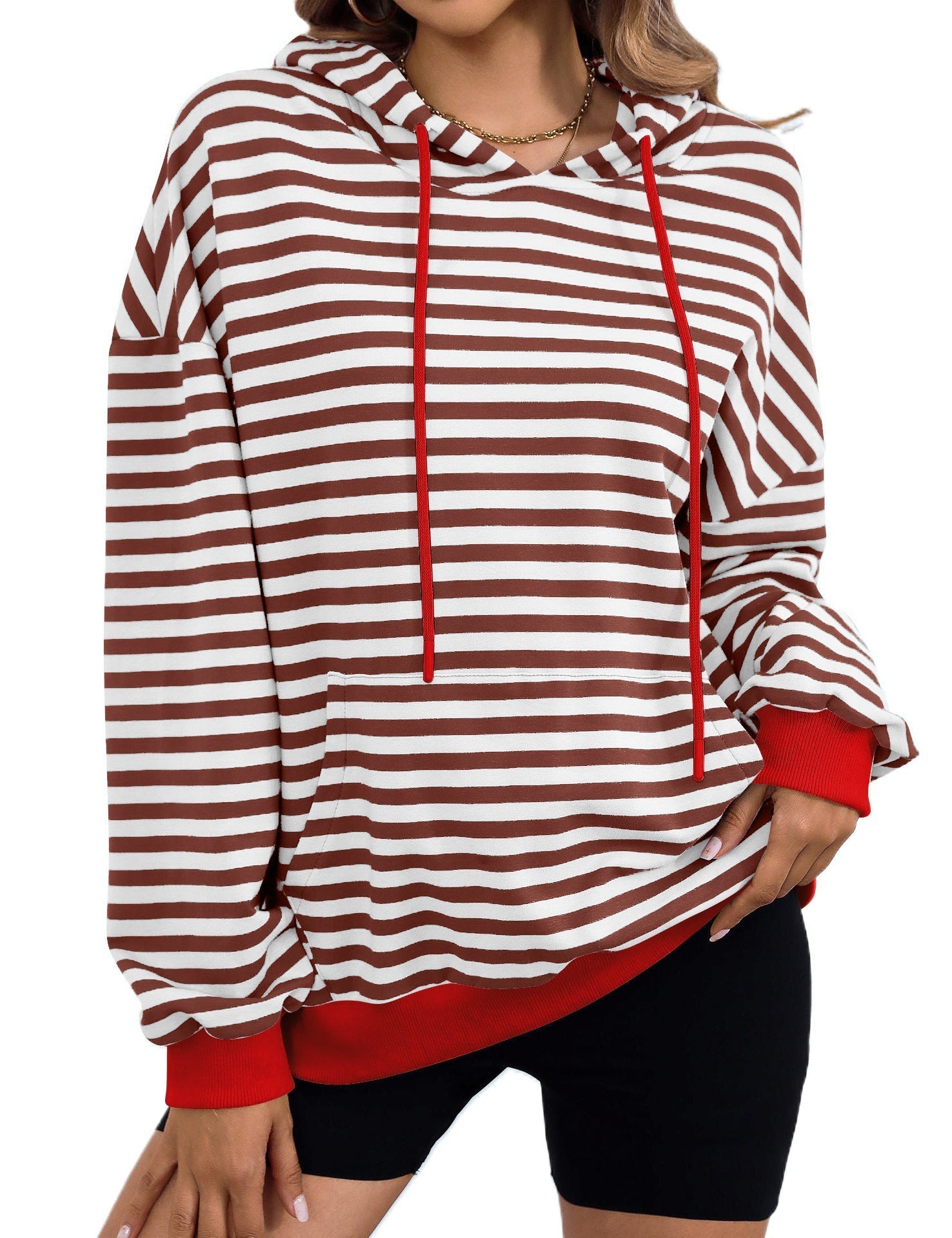 Women's striped hoodie with stylish kangaroo pocket, size S