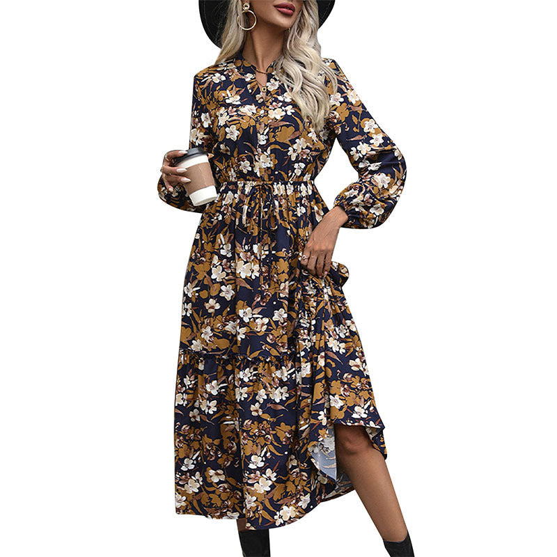 Damen-Midikleid mit Blumenmuster und eleganter Taille, Größe S