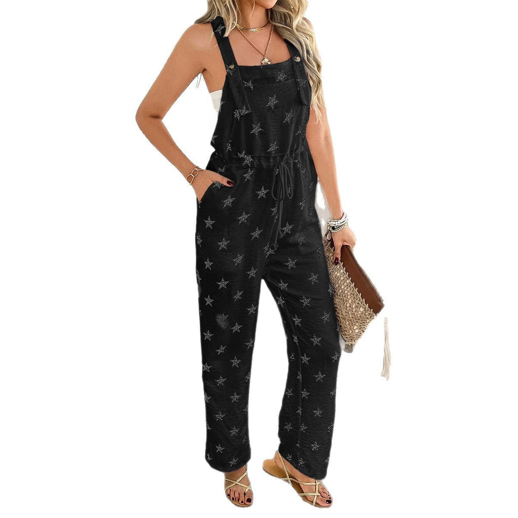 Women's Casual Jumpsuit with Adjustable Straps and Elastic Waistband, Size