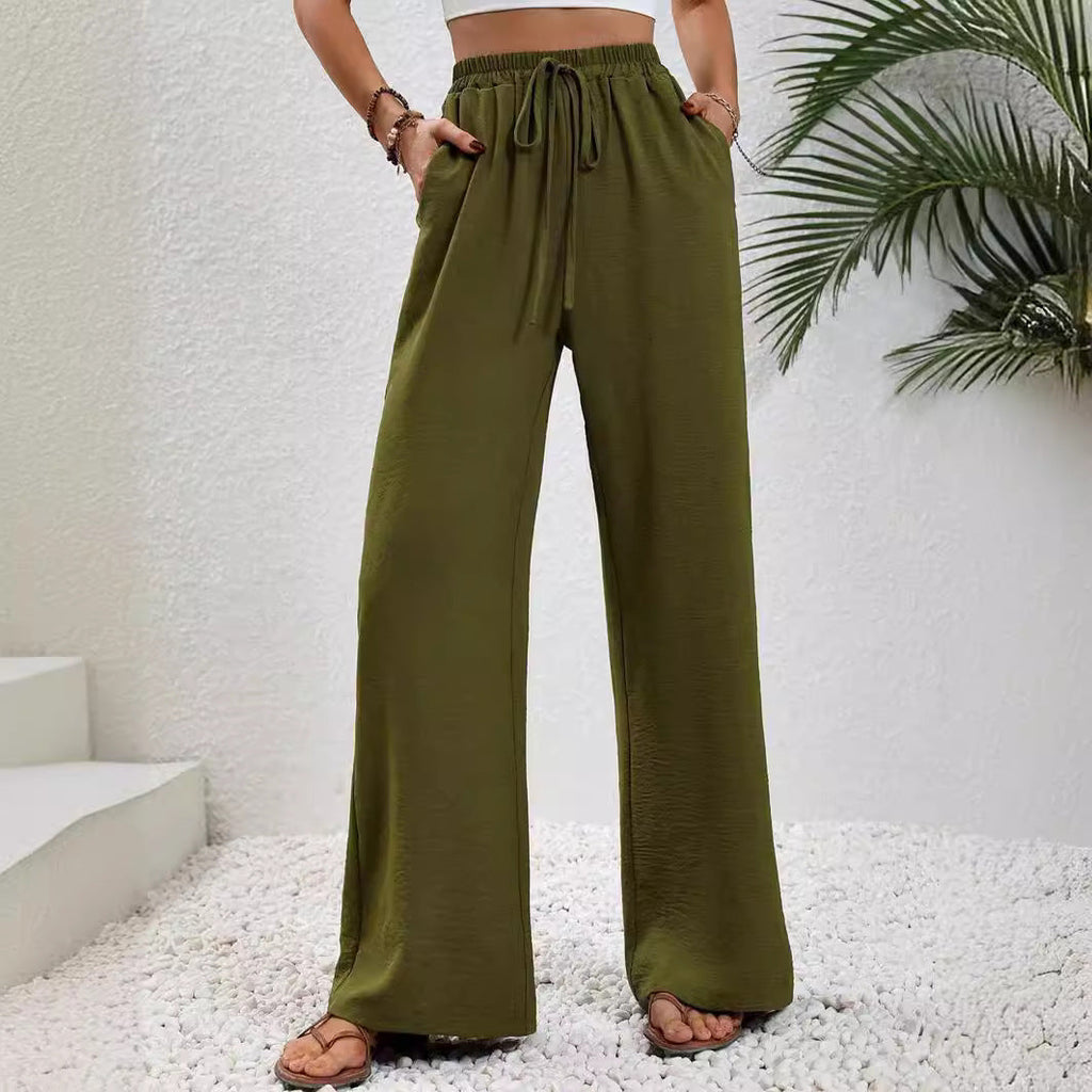 Women's elegant wide-leg trousers made from a lightweight cotton blend with elasticated waistband, size [size missing]