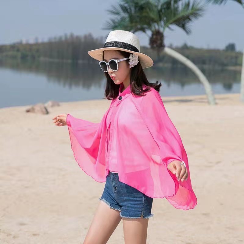 Luftiger Damen-Chiffon-Kimono mit weiten Schlagärmeln, Größe S