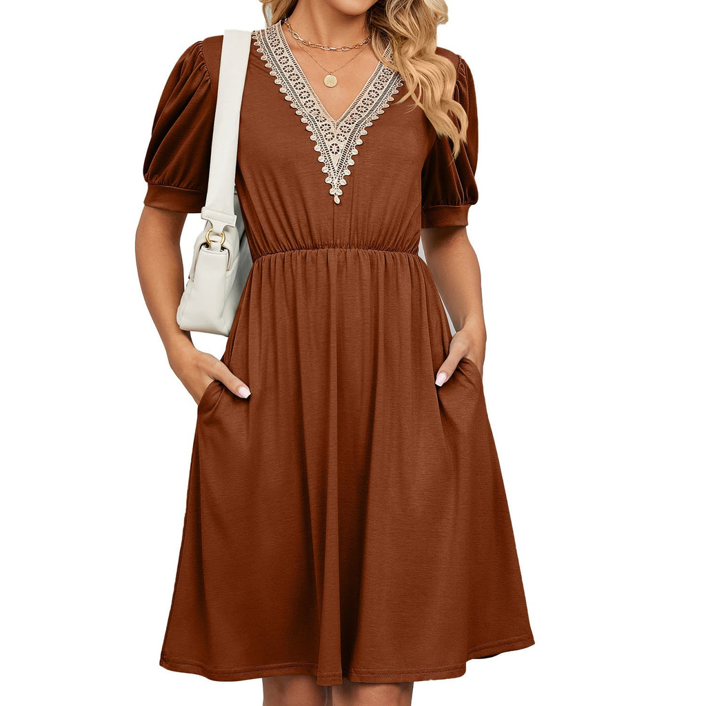 Damen-Midikleid mit elegantem V-Ausschnitt und Rüschendetails, Größe