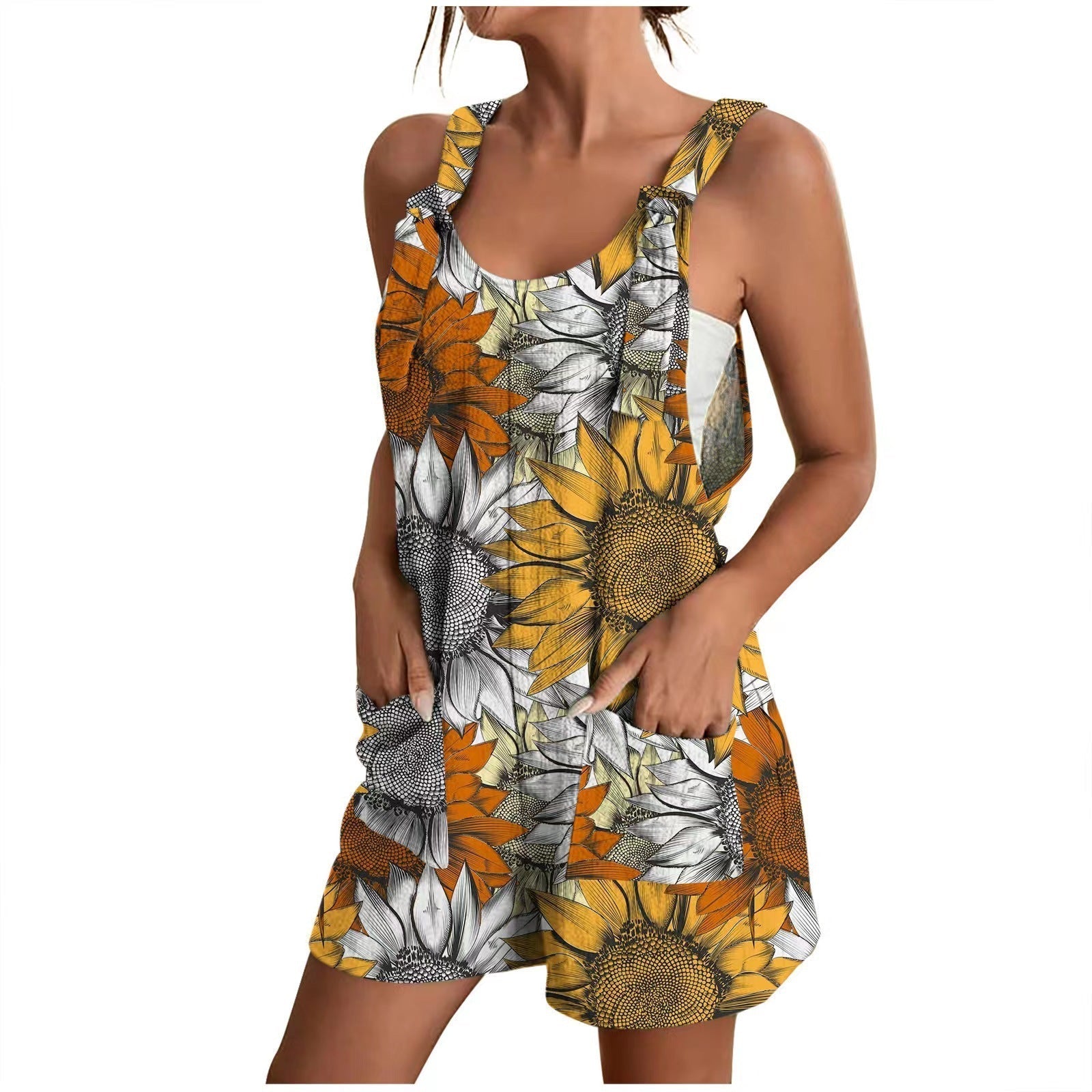Luftiger Damen-Overall mit Blumenmuster und praktischen Taschen, Größe S