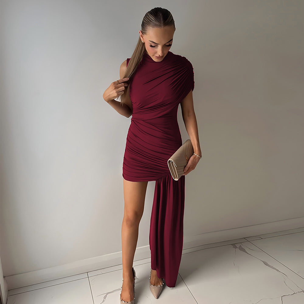 Damen-Minikleid, figurbetont, mit asymmetrischer Drapierung, Größe