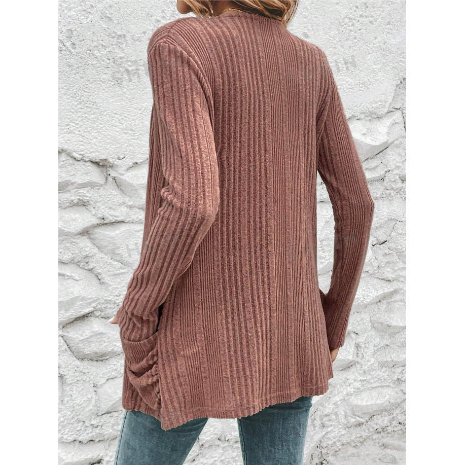Feinstrick-Cardigan für Damen mit tiefem V-Ausschnitt und praktischen Taschen, Größe