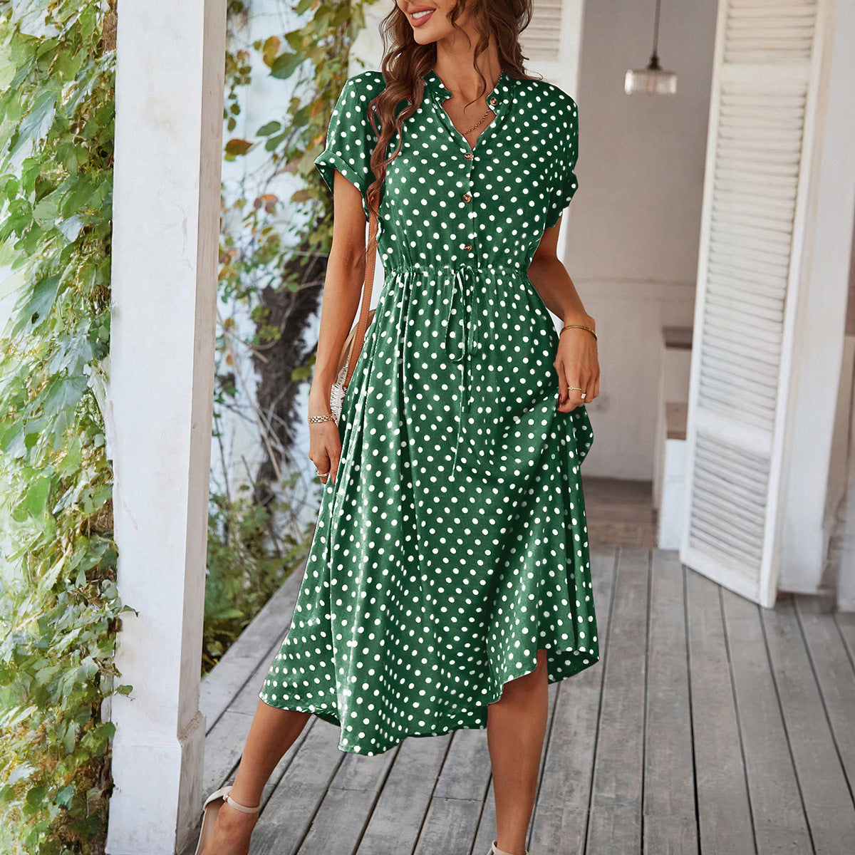 Damen Polka-Dot Midikleid, Größe