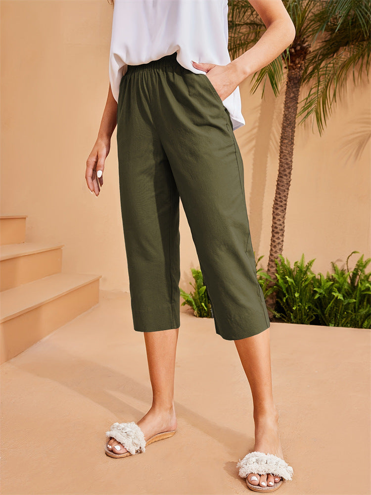 Bequeme Leinenhose für Damen mit Elastikbund, Größe