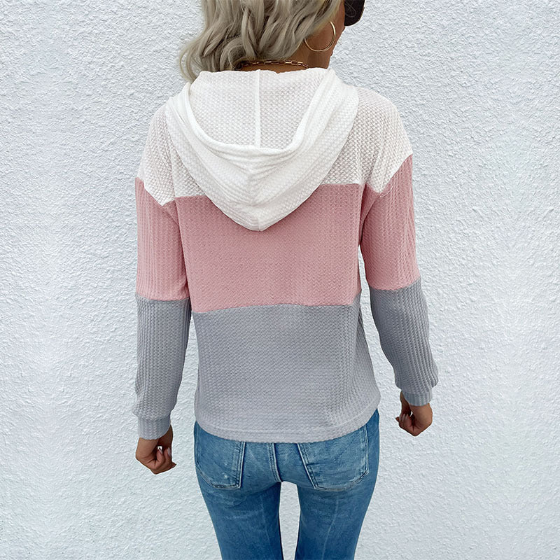 Damen Freizeit-Hoodie aus strukturiertem Material mit modischem Color-Block-Design, Größe S