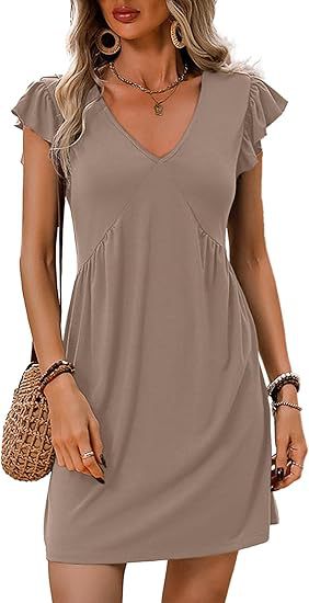 Damen-Sommerkleid mit V-Ausschnitt und Rüschendetails, Größe