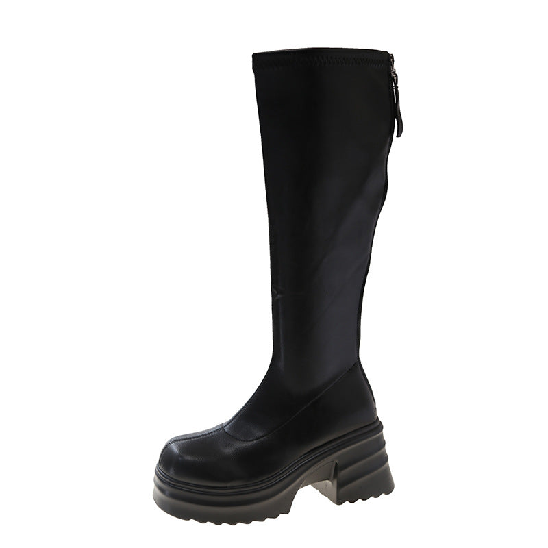 Damen modische Stretch-Stiefel mit dicker Plateau-Sohle, Größe S