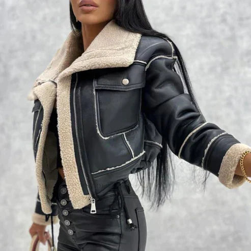 Schwarze Lederjacke für Damen