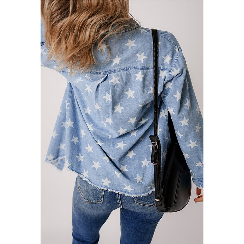 Damenjeanshemd mit Sternenmuster und praktischer Brusttasche, Größe