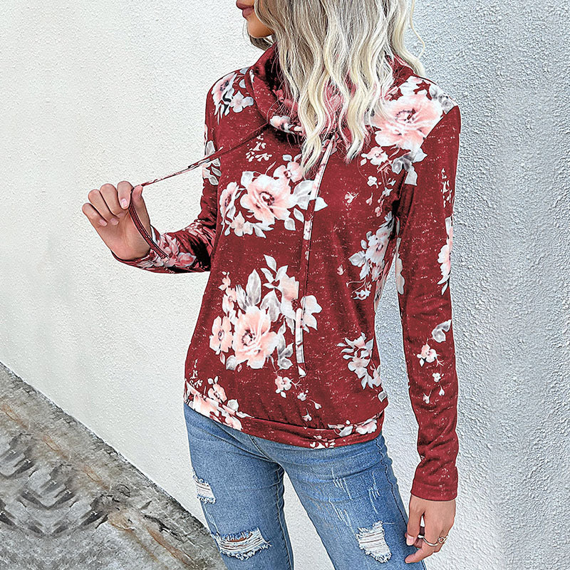Damenbluse mit Blumendesign und moderner Hoodie-Ausschnitt, Größe