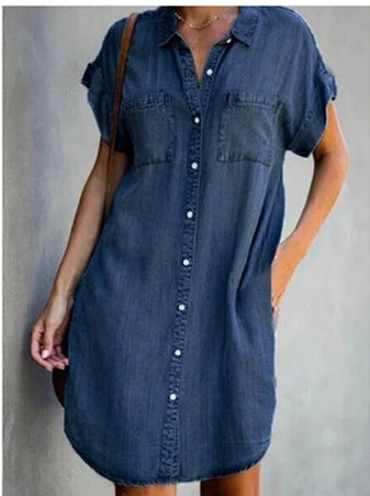Damen Jeanshemdkleid mit zwei aufgesetzten Taschen und Knopfleiste Drune