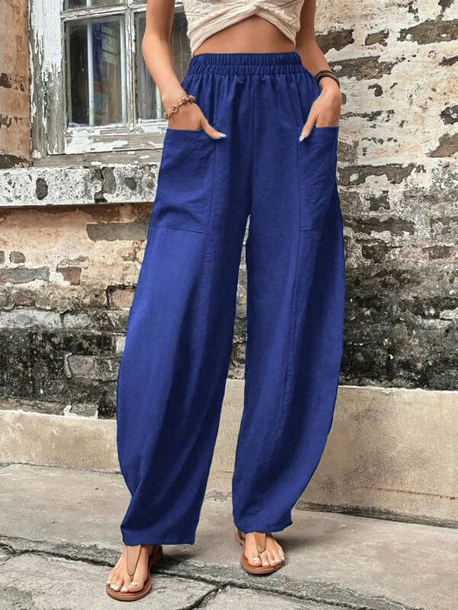 Valenzora | Comfortable solid-color casual pants with pockets