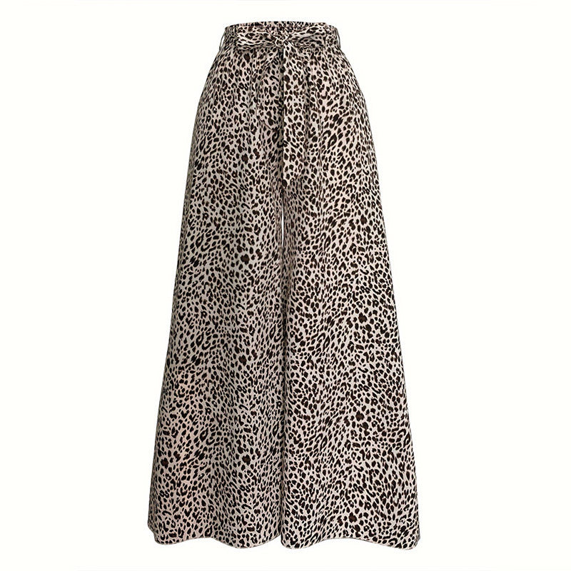 Damen-Palazzohose mit weitem Bein und stilvollem Leopardenmuster, Größe S