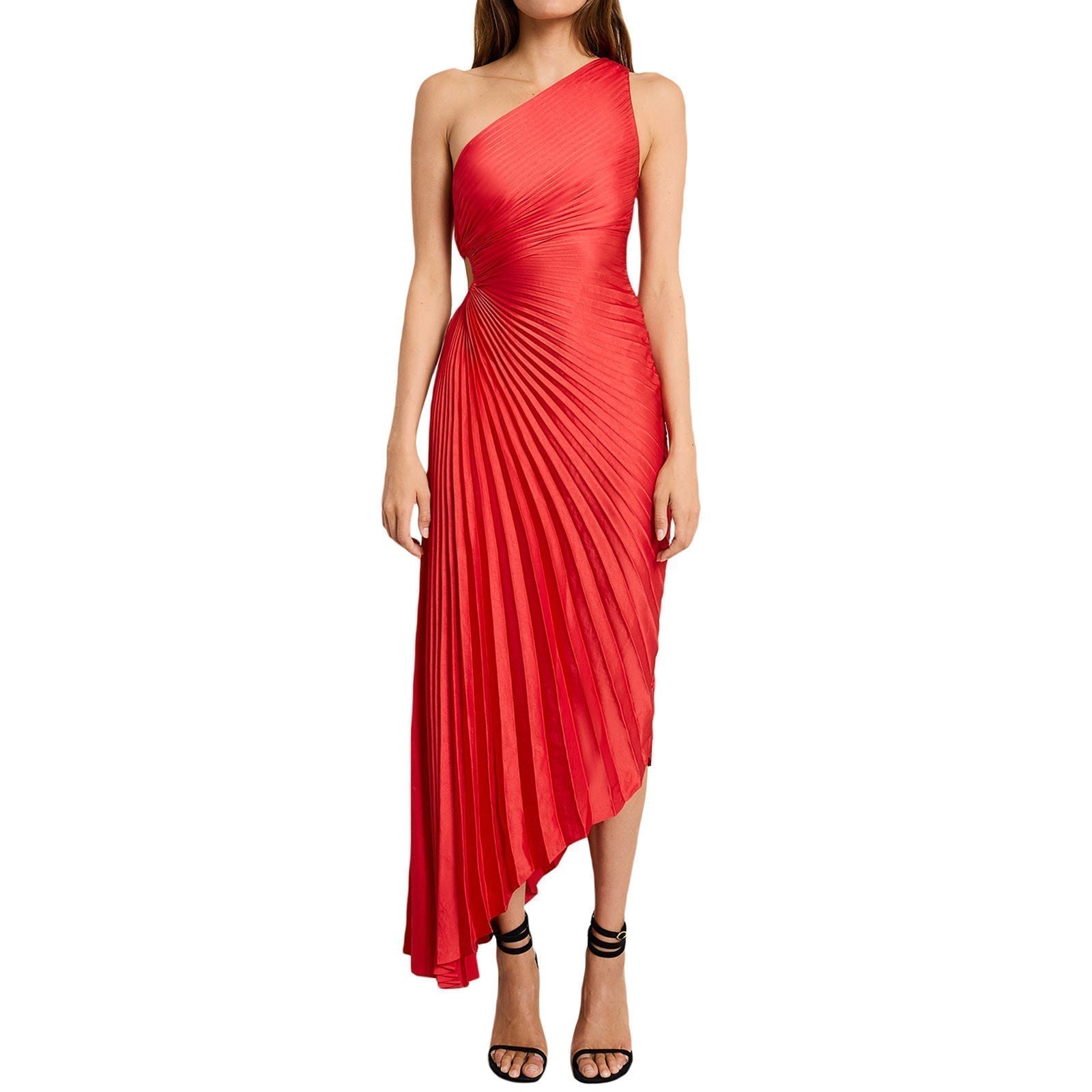 Valenzora | One-Shoulder-Plisseekleid in Midilänge