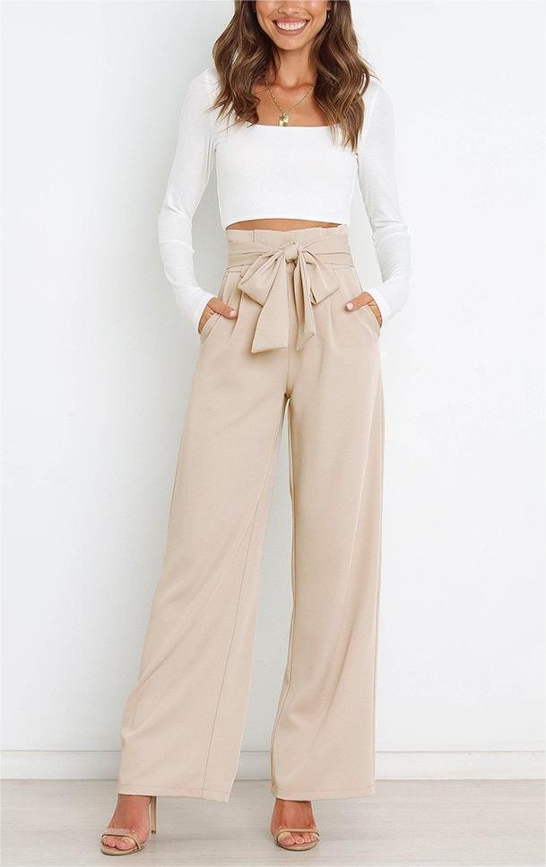 Elegante Damen-Hose mit weitem Bein und Gürtel, Größe