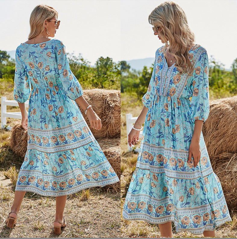Valenzora | Damen-Midikleid mit V-Ausschnitt und Blumenmuster