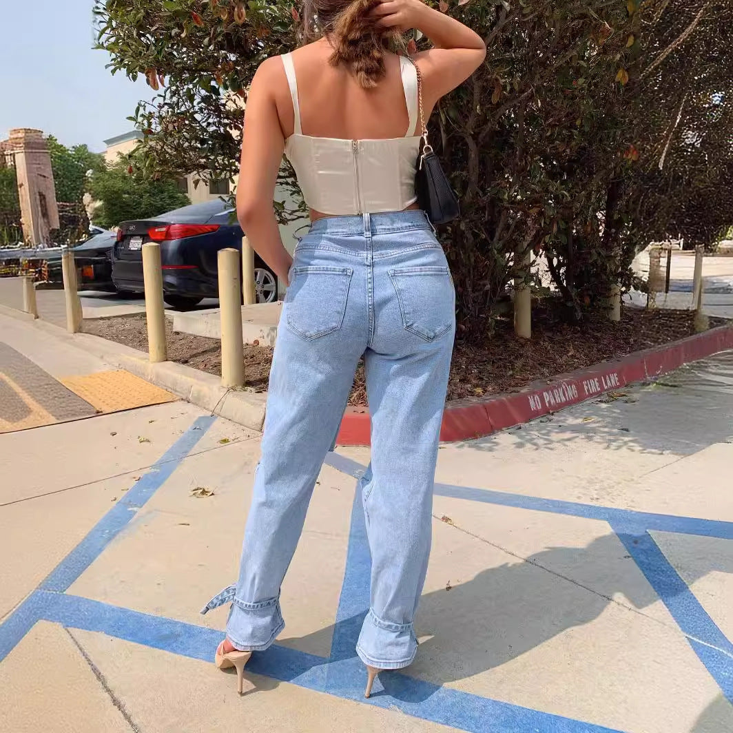 Distressed Jeans für Damen im modernen Wide Cut mit lässiger Eleganz, Größe Valenzora