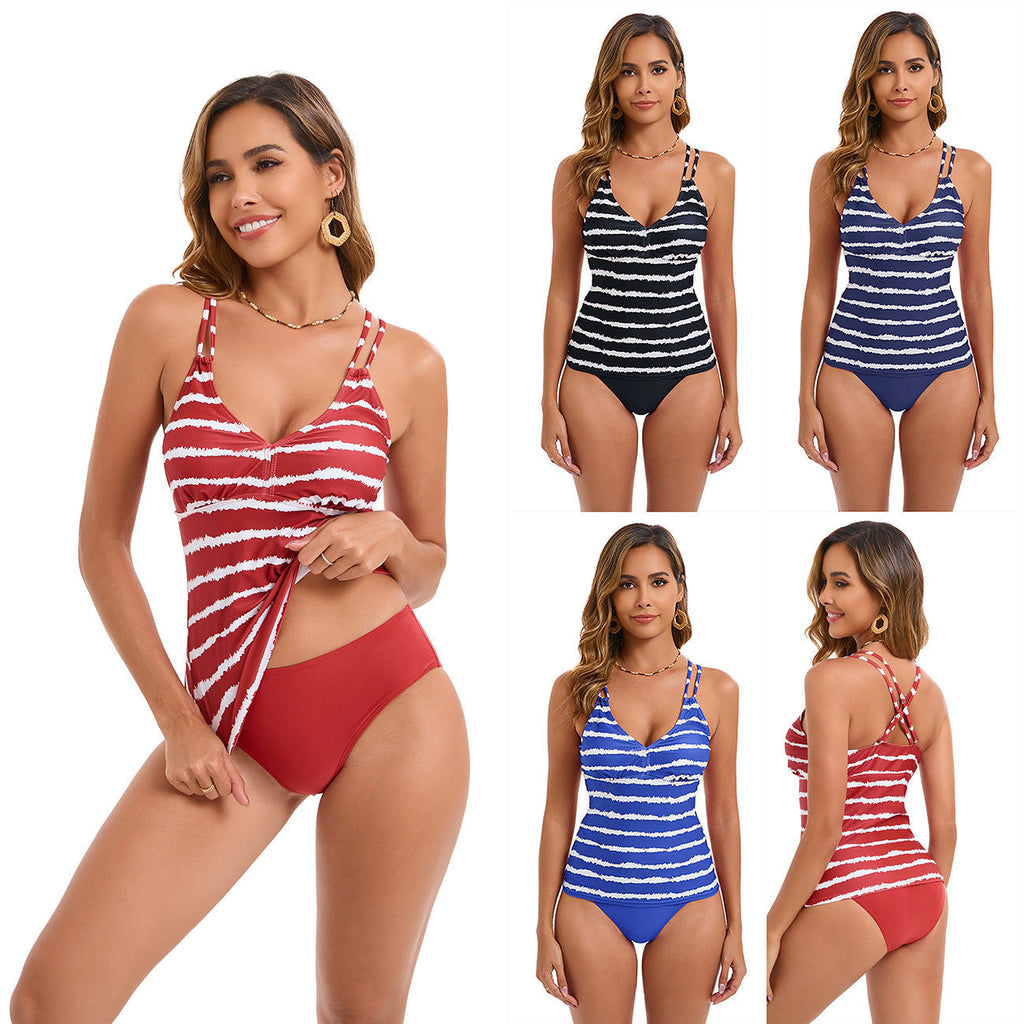 Damen-Tankini mit verstellbaren Trägern und elegantem Streifenmuster, Größe