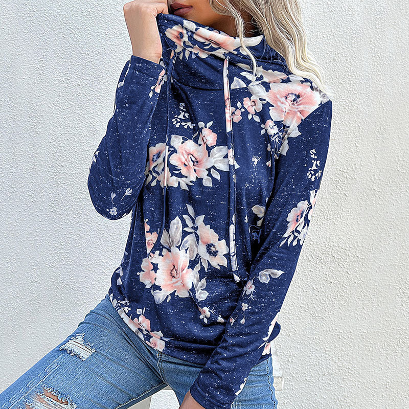 Damenbluse mit Blumendesign und moderner Hoodie-Ausschnitt, Größe