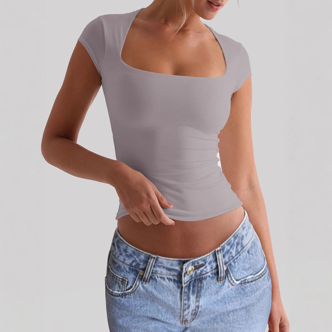 Tailliertes Damen-Top mit tiefem, eckigem Ausschnitt, Größe