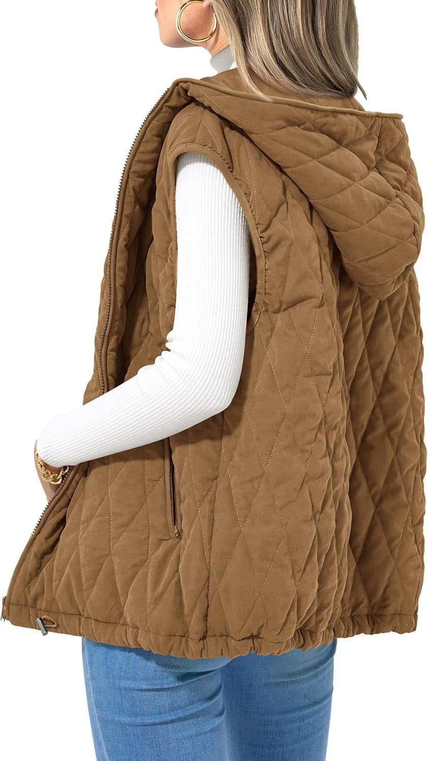 Women's quilted hoodie vest with practical pockets, size S