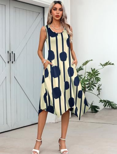 Damen asymmetrisches Freizeitkleid mit modernem Muster und fließendem Schnitt Drune