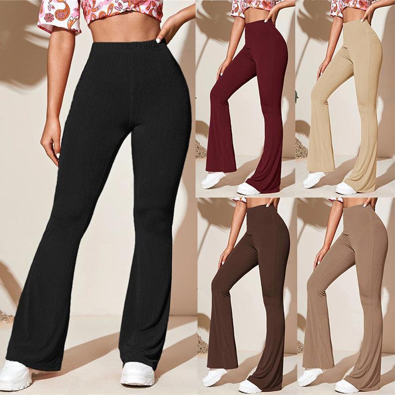 Damen-Bootcut-Hose aus elastischem Rippmaterial mit hoher Taille, Größe [size missing]