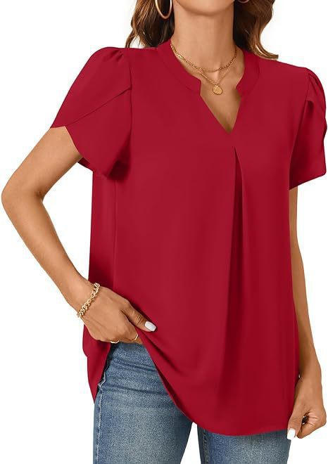 Women's blouse with elegant V-neck detail and light puff sleeves, size [size]