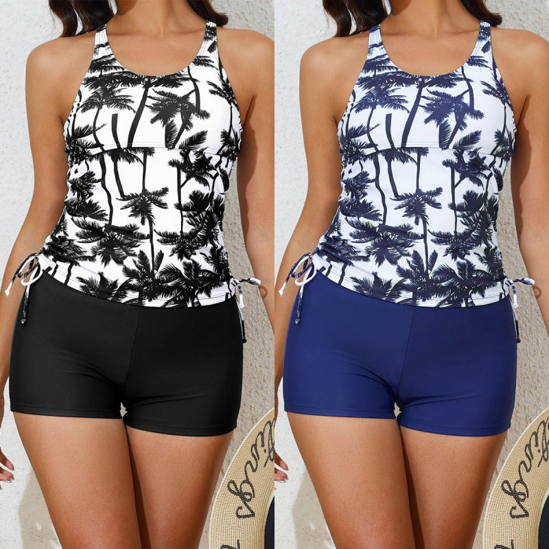 Women's tankini set with adjustable straps and modern palm print, size S