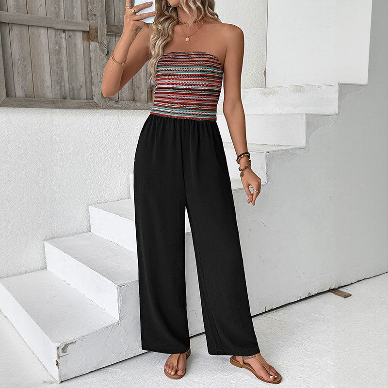 Women's jumpsuit with bandeau top and wide leg, size